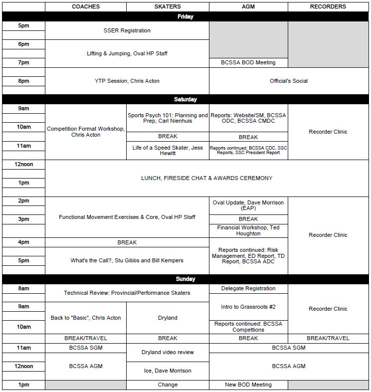 schedule Speed Skating BC